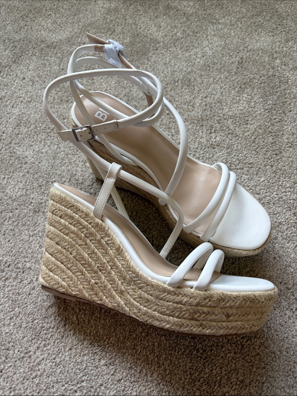 NIB bp White Espadrille Ankle-Strap Wedge Sandals